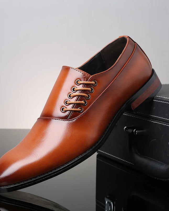 Męskie buty typu Oxford z bocznymi sznurówkami i wygodnymi wkładkami – oryginalne skórzane buty wizytowe 0
