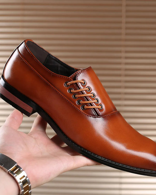 Męskie buty typu Oxford z bocznymi sznurówkami i wygodnymi wkładkami – oryginalne skórzane buty wizytowe 1
