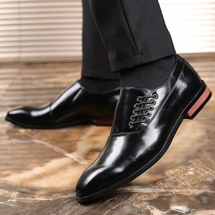 Męskie buty typu Oxford z bocznymi sznurówkami i wygodnymi wkładkami – oryginalne skórzane buty wizytowe 3