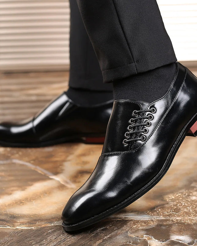 Męskie buty typu Oxford z bocznymi sznurówkami i wygodnymi wkładkami – oryginalne skórzane buty wizytowe 3