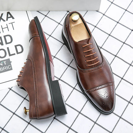 Męskie buty typu oksford z cholewką ze skóry naturalnej i klasycznym noskiem typu cap-toe – czarne buty wizytowe typu brogs 2