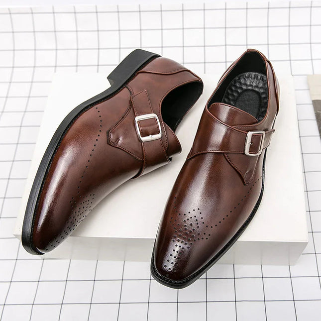 Męskie buty wizytowe z paskiem Monk Strap i amortyzowaną wkładką – polerowana czarna skóra Obuwie formalne 0