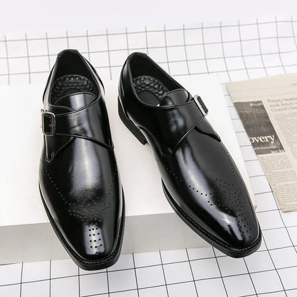 Męskie buty wizytowe z paskiem Monk Strap i amortyzowaną wkładką – polerowana czarna skóra Obuwie formalne 3