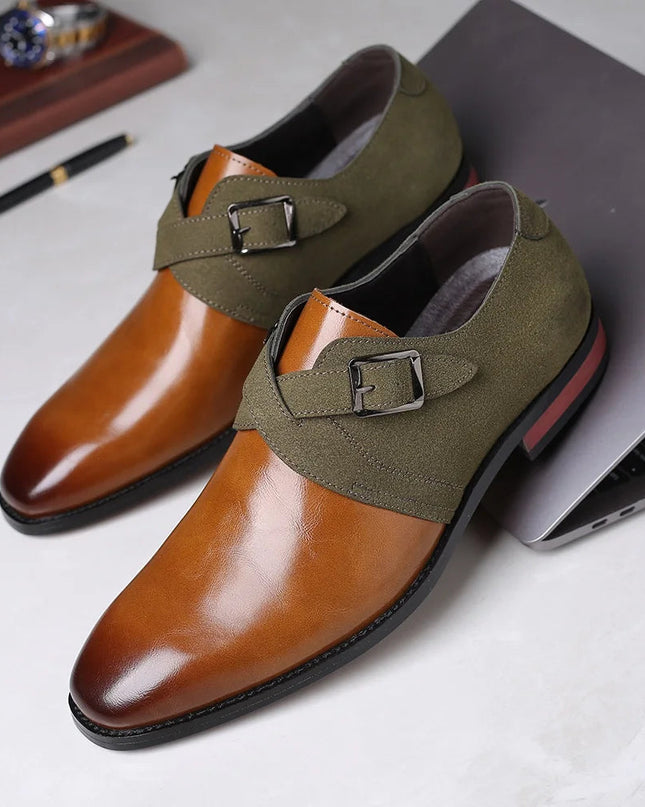 Męskie buty wizytowe z zamszowymi detalami – eleganckie czarne skórzane buty formalne 0