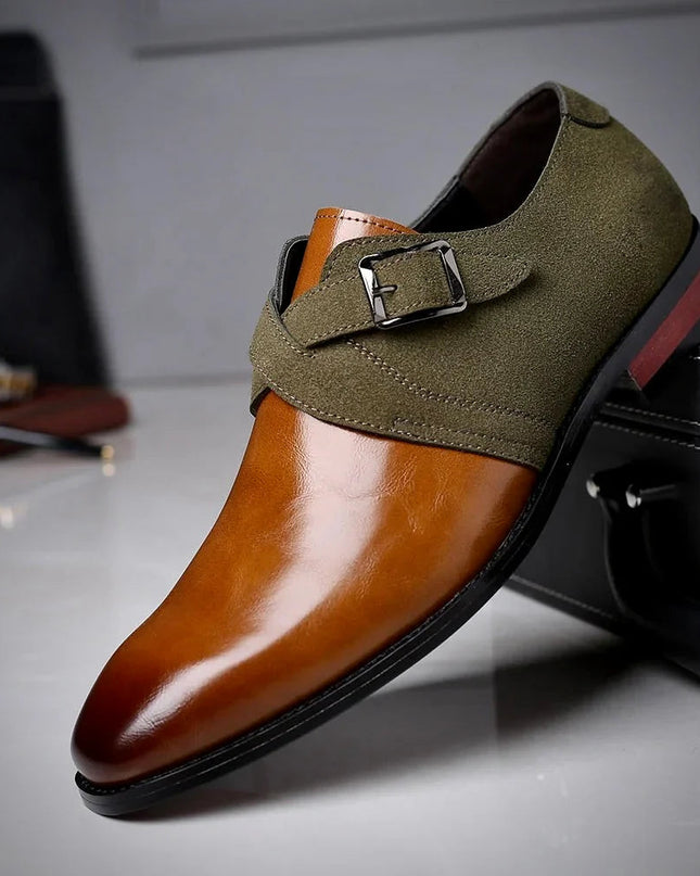 Męskie buty wizytowe z zamszowymi detalami – eleganckie czarne skórzane buty formalne 1