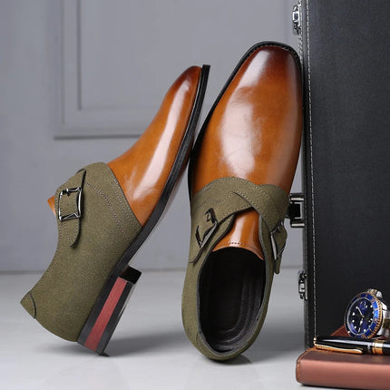 Męskie buty wizytowe z zamszowymi detalami – eleganckie czarne skórzane buty formalne 2
