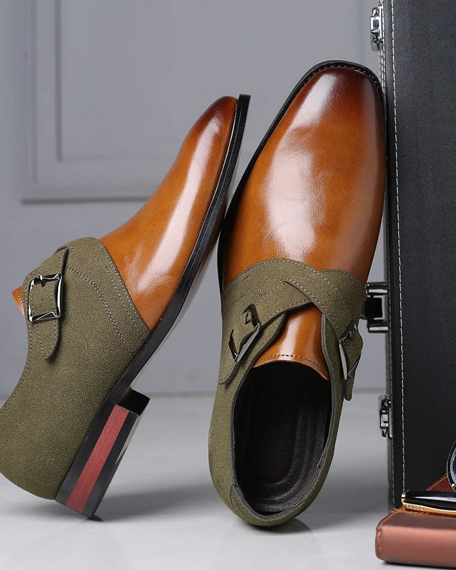 Męskie buty wizytowe z zamszowymi detalami – eleganckie czarne skórzane buty formalne 2