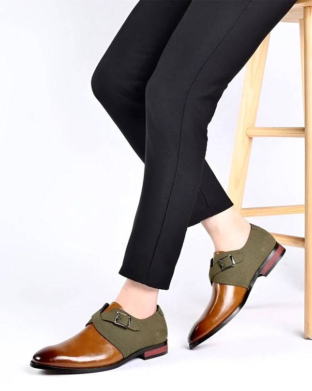 Męskie buty wizytowe z zamszowymi detalami – eleganckie czarne skórzane buty formalne 4