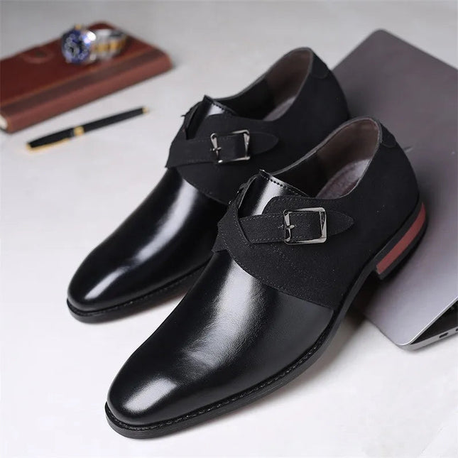 Męskie buty wizytowe z zamszowymi detalami – eleganckie czarne skórzane buty formalne 6