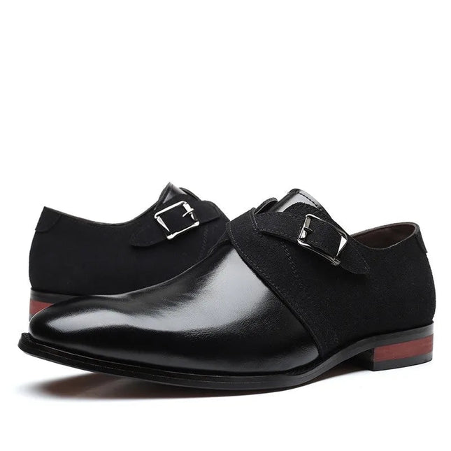 Męskie buty wizytowe z zamszowymi detalami – eleganckie czarne skórzane buty formalne 7