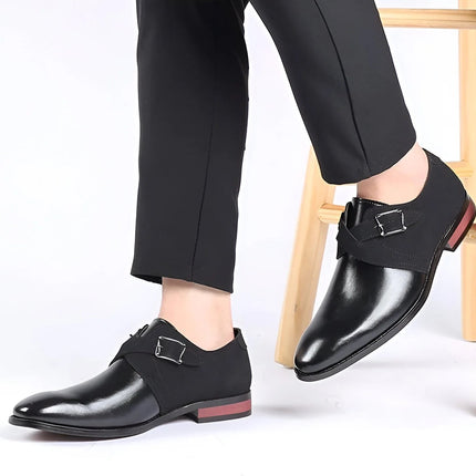 Męskie buty wizytowe z zamszowymi detalami – eleganckie czarne skórzane buty formalne 8