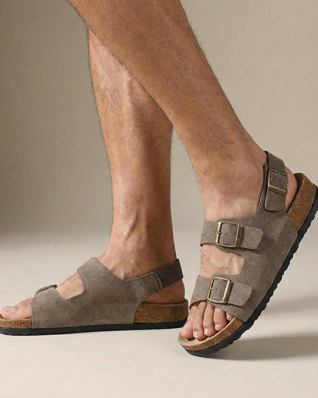 Męskie sandały ortopedyczne z odkrytą piętą i regulowaną klamrą – Cork Sole Comfort 0