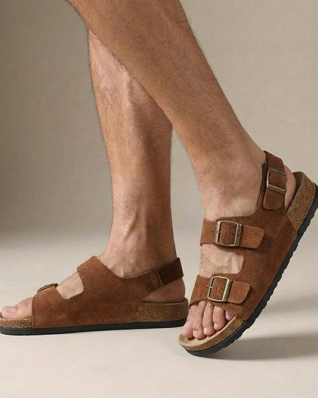 Męskie sandały ortopedyczne z odkrytą piętą i regulowaną klamrą – Cork Sole Comfort 1