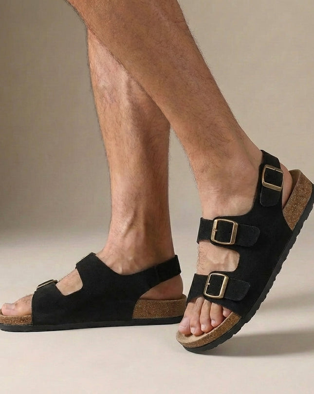 Męskie sandały ortopedyczne z odkrytą piętą i regulowaną klamrą – Cork Sole Comfort 2