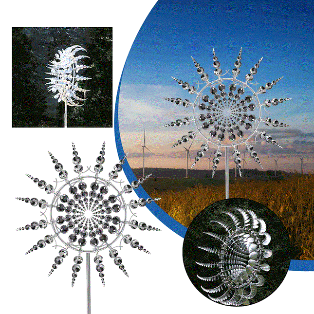 Wielokolorowy metalowy wiatrak ogrodowy kinetyczny o wymiarach 99cm x 31.5cm z 3