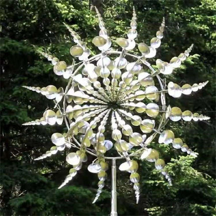 Wielokolorowy metalowy wiatrak ogrodowy kinetyczny o wymiarach 99cm x 31.5cm z 4