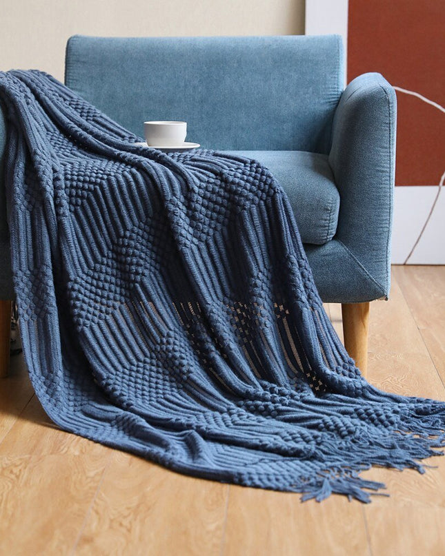 Miękki dzianinowy koc 130x160 cm – skandynawski design na sofę i łóżko, wygodny i trwały 15