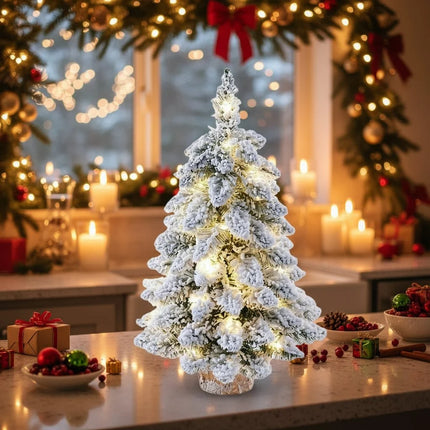 Mini choinka z efektem śniegu i oświetleniem LED, 45 cm, idealna dekoracja świąteczna do m 4