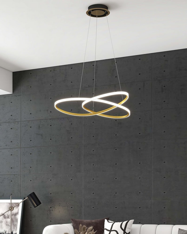 Minimalistyczna Złota Lampa Wisząca LED do Salonu – Oświetlenie w Kształcie Koła, 57 cm 2