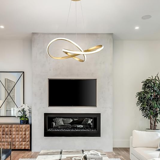 Minimalistyczna Złota Lampa Wisząca LED do Salonu – Oświetlenie w Kształcie Koła, 57 cm 3