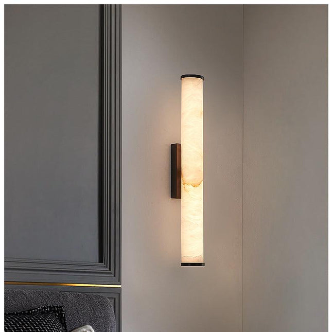 Minimalistyczna lampa ścienna LED ze zintegrowanym oświetleniem i marmurowym akcentem – nowoczesny design do użytku wewnątrz pomieszczeń 1