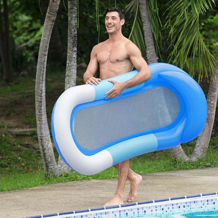 Nadmuchiwany materac do pływania z chłodzącą siatką i poduszką – wygodny hamak wodny do relaksu na plaży i basenie 3