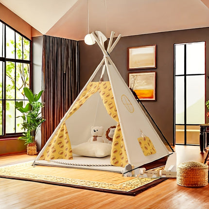 Namiot tipi dla dzieci z nadrukami niedźwiedzi – miękki materiałowy namiot do zabawy w pomieszczeniach i na zewnątrz z drewnianym stelażem 8