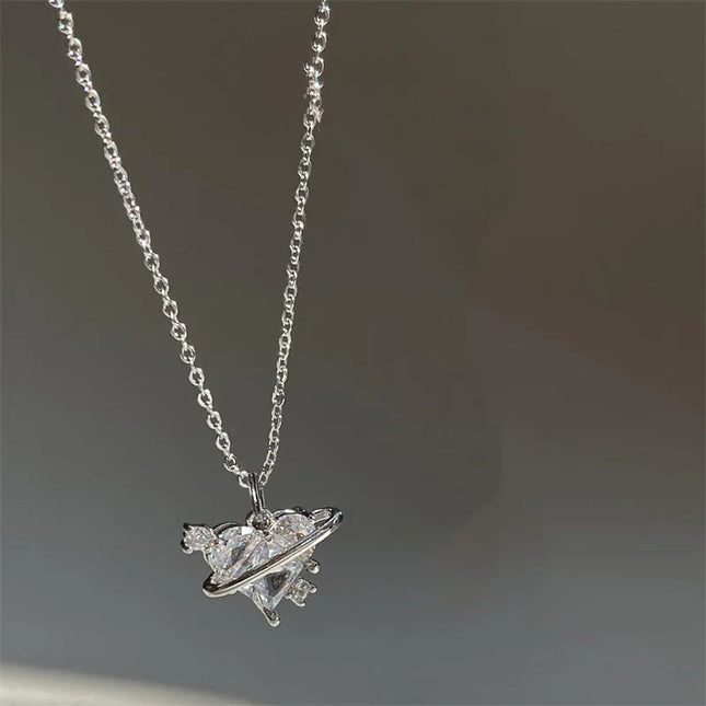 Naszyjnik Damski z Różową Cyrkonią w Kształcie Serca i Pierścieniem Orbitalnym – Srebrny Stylowy Dodatek 11