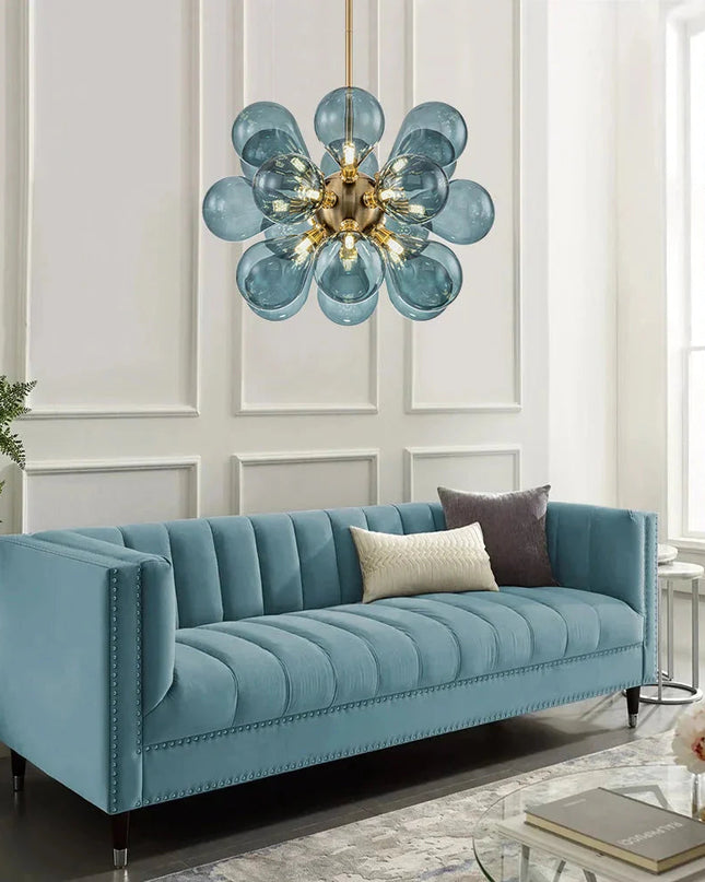 Niebieski Żyrandol w Kształcie Bańki z 18 Źródłami Światła G9 – Stylowe Żyrandole do Salonu i Pokoju 5