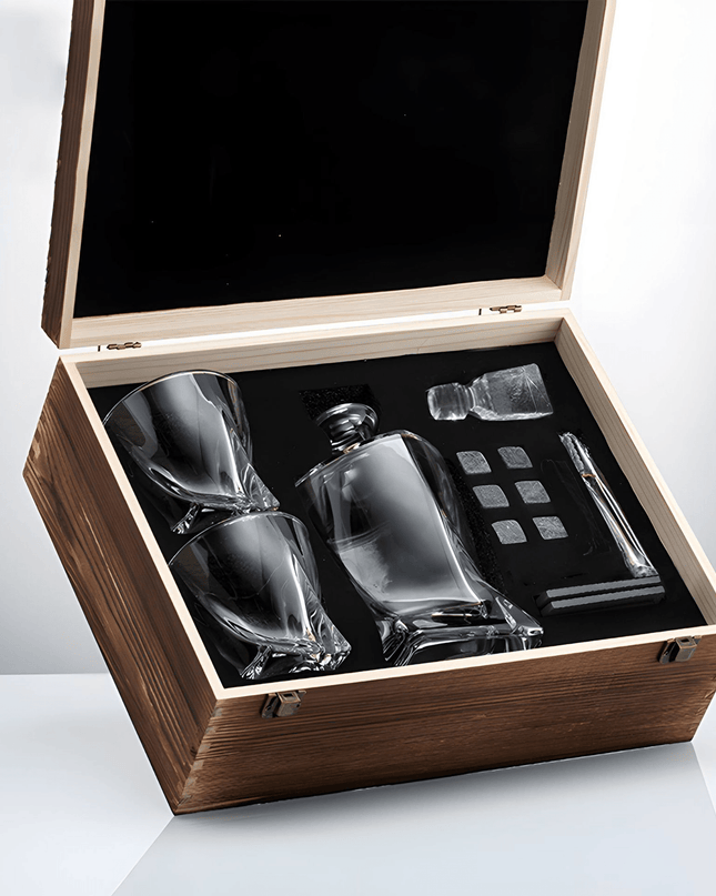 NoblePour – Luksusowy zestaw karafek do whisky – Krystalicznie czysta karafka, stylowe szklanki i wysokiej jakości kamienie chłodzące 1