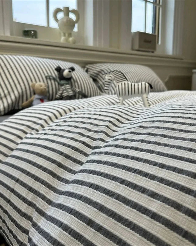 NordicChic | Minimalistyczna poszwa na kołdrę w szare paski 4