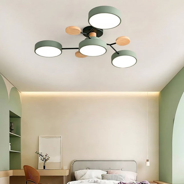 Nordycka Lampa Sufitowa LED z Metalowo-Drewnianym Wykończeniem – Idealna do Salonu i Sypialni, Przytulne Oświetlenie 0