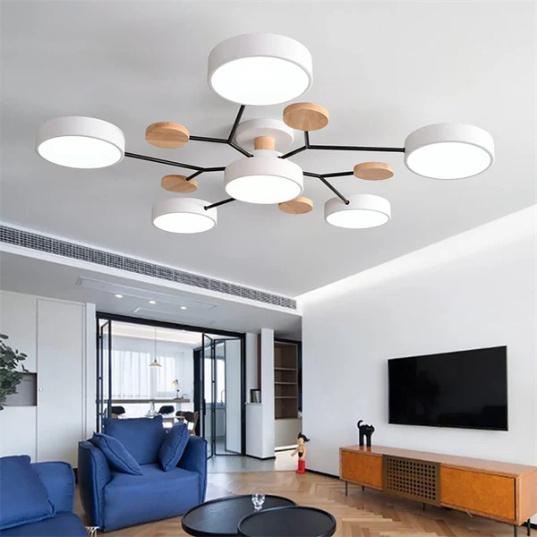 Nordycka Lampa Sufitowa LED z Metalowo-Drewnianym Wykończeniem – Idealna do Salonu i Sypialni, Przytulne Oświetlenie 1