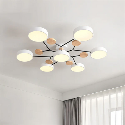 Nordycka Lampa Sufitowa LED z Metalowo-Drewnianym Wykończeniem – Idealna do Salonu i Sypialni, Przytulne Oświetlenie 10