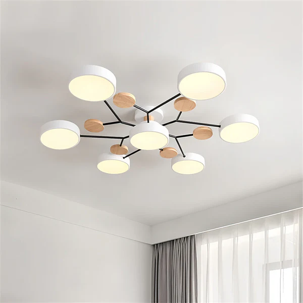Nordycka Lampa Sufitowa LED z Metalowo-Drewnianym Wykończeniem – Idealna do Salonu i Sypialni, Przytulne Oświetlenie 10