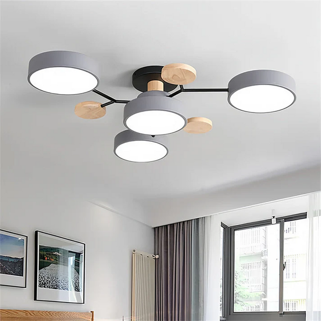Nordycka Lampa Sufitowa LED z Metalowo-Drewnianym Wykończeniem – Idealna do Salonu i Sypialni, Przytulne Oświetlenie 11