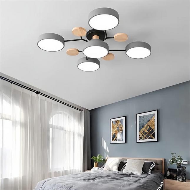 Nordycka Lampa Sufitowa LED z Metalowo-Drewnianym Wykończeniem – Idealna do Salonu i Sypialni, Przytulne Oświetlenie 12