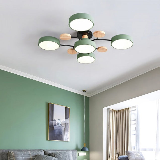 Nordycka Lampa Sufitowa LED z Metalowo-Drewnianym Wykończeniem – Idealna do Salonu i Sypialni, Przytulne Oświetlenie 2
