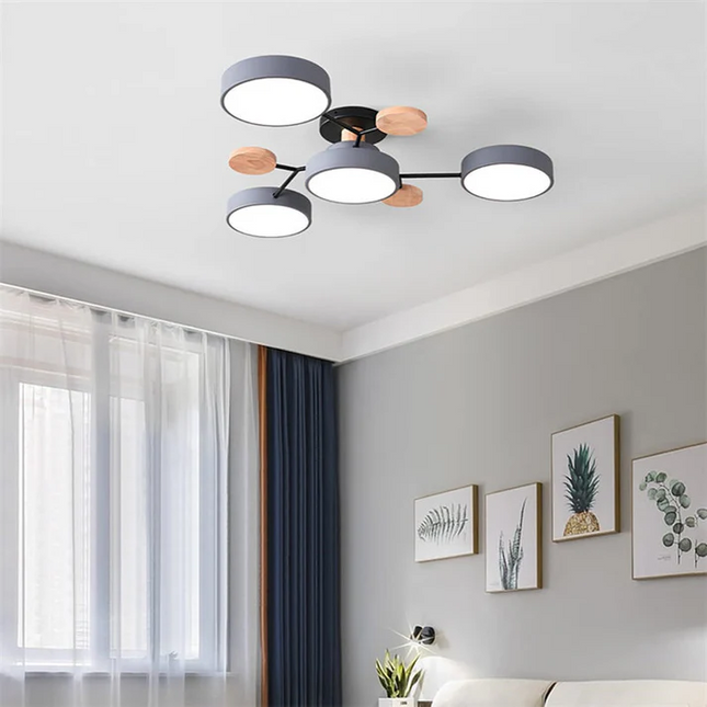 Nordycka Lampa Sufitowa LED z Metalowo-Drewnianym Wykończeniem – Idealna do Salonu i Sypialni, Przytulne Oświetlenie 3