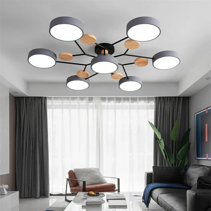 Nordycka Lampa Sufitowa LED z Metalowo-Drewnianym Wykończeniem – Idealna do Salonu i Sypialni, Przytulne Oświetlenie 4