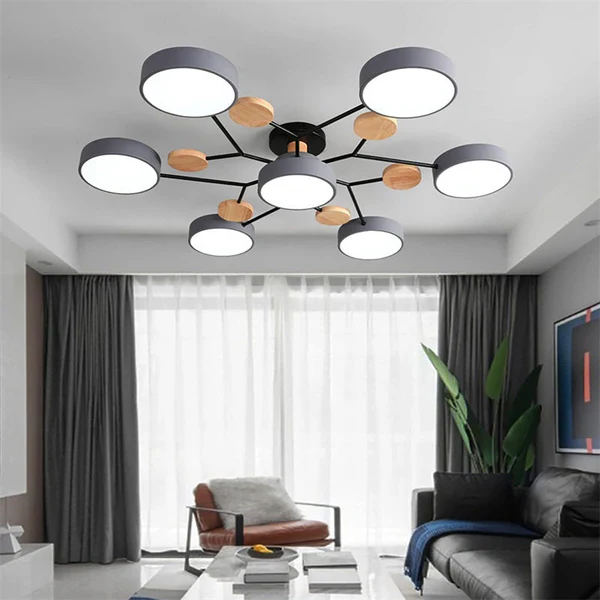 Nordycka Lampa Sufitowa LED z Metalowo-Drewnianym Wykończeniem – Idealna do Salonu i Sypialni, Przytulne Oświetlenie 4