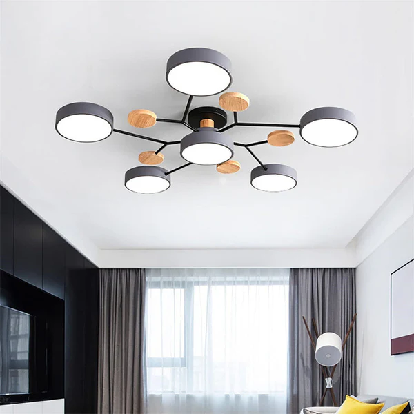 Nordycka Lampa Sufitowa LED z Metalowo-Drewnianym Wykończeniem – Idealna do Salonu i Sypialni, Przytulne Oświetlenie 5