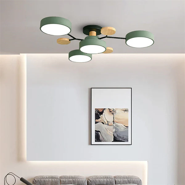Nordycka Lampa Sufitowa LED z Metalowo-Drewnianym Wykończeniem – Idealna do Salonu i Sypialni, Przytulne Oświetlenie 6