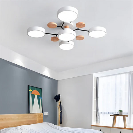 Nordycka Lampa Sufitowa LED z Metalowo-Drewnianym Wykończeniem – Idealna do Salonu i Sypialni, Przytulne Oświetlenie 8