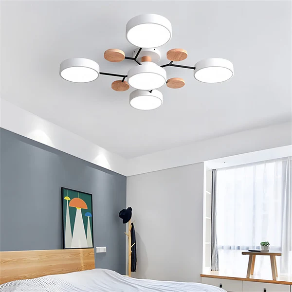 Nordycka Lampa Sufitowa LED z Metalowo-Drewnianym Wykończeniem – Idealna do Salonu i Sypialni, Przytulne Oświetlenie 8