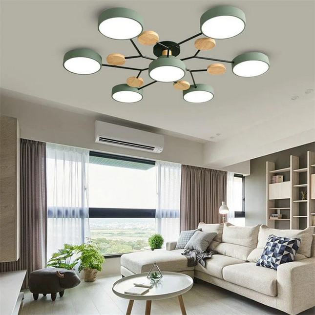Nordycka Lampa Sufitowa LED z Metalowo-Drewnianym Wykończeniem – Idealna do Salonu i Sypialni, Przytulne Oświetlenie 9