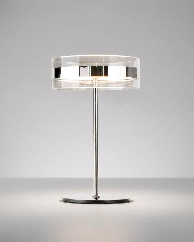 Nowoczesna cylindryczna lampa stołowa z rzeźbionym kloszem, idealna do eleganckich salon 0