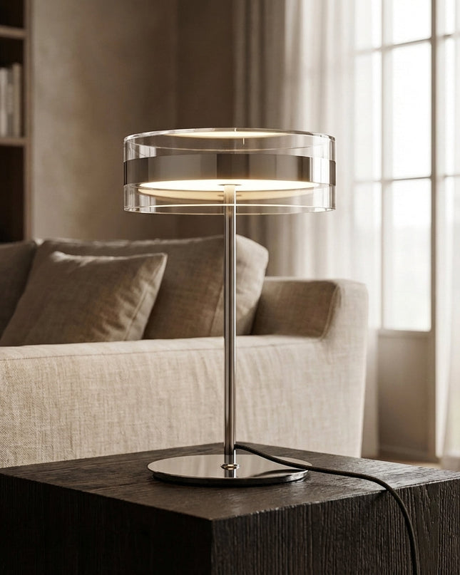 Nowoczesna cylindryczna lampa stołowa z rzeźbionym kloszem, idealna do eleganckich salon 1