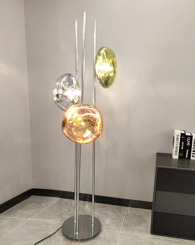 Nowoczesna Lampa Podłogowa z Potrójną Szklaną Kulą – Elegancka Lampy Podłogowe do Salonu, Szkło i Chrom, 60 cali 3