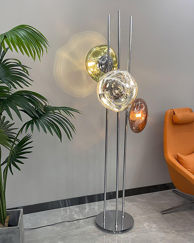 Nowoczesna Lampa Podłogowa z Potrójną Szklaną Kulą – Elegancka Lampy Podłogowe do Salonu, Szkło i Chrom, 60 cali 4
